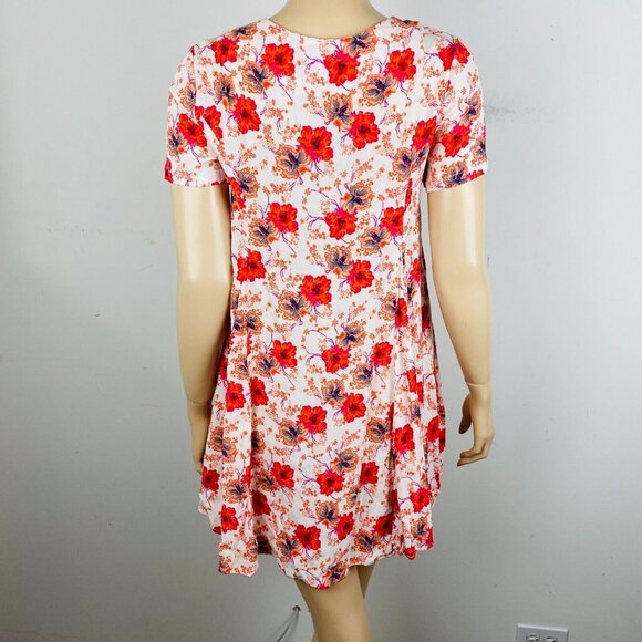 Astr The Label Pink Orange Floral A-Line Women's Size S Lace Up Neckline Dress - Picture 6 of 8